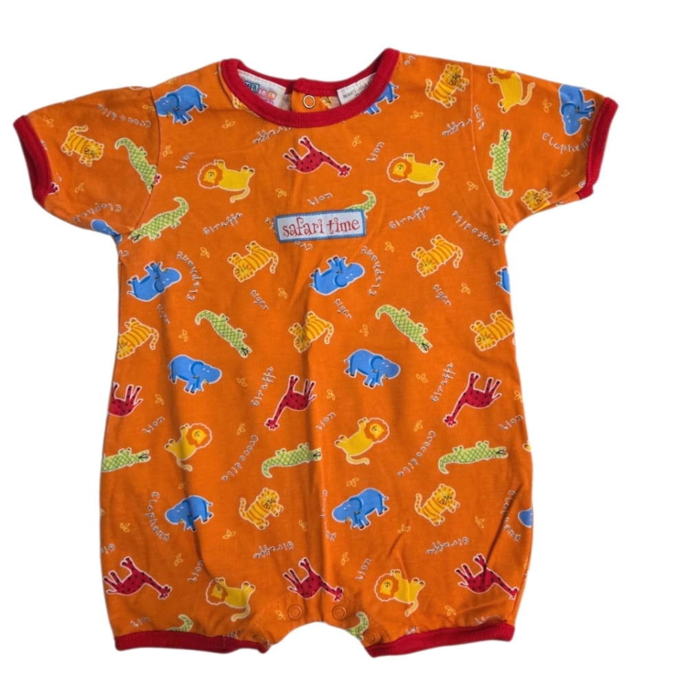 Vintage Y2k Small Steps Safari Time Animals Orange Onesie